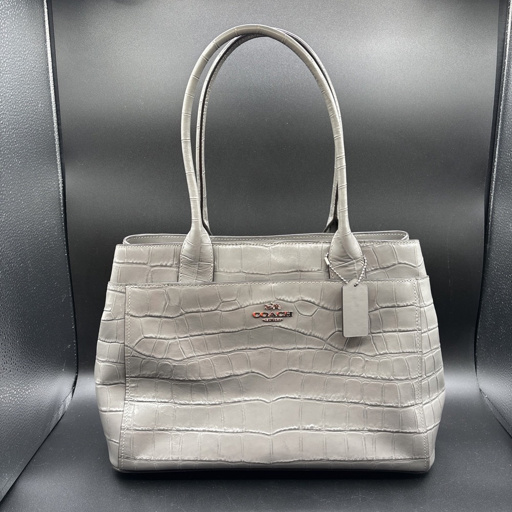 Coach Casey Leather Tote Bag Gray Croc-Embossed Purse Hand Bag F41119
